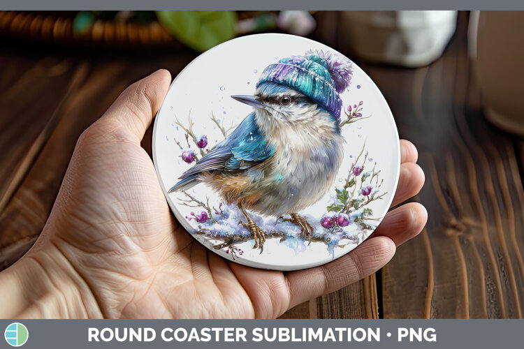 GorgeousBirds 01 Winter Knit Hat Round Coaster design.