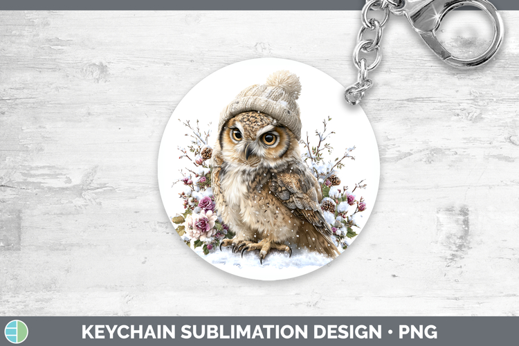 Owl Birds 01 Winter Knit Hat Keychain Sublimation Design