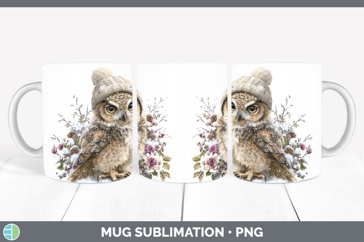 Owl Birds 01 Winter Knit Hat Mug Wrap Sublimation Design