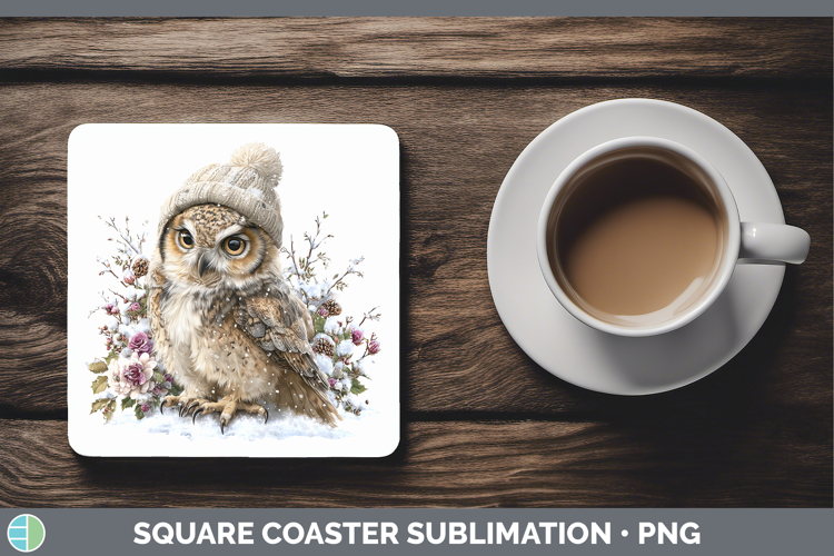 Owl Birds 01 Winter Knit Hat Square Coaster Sublimation Desi