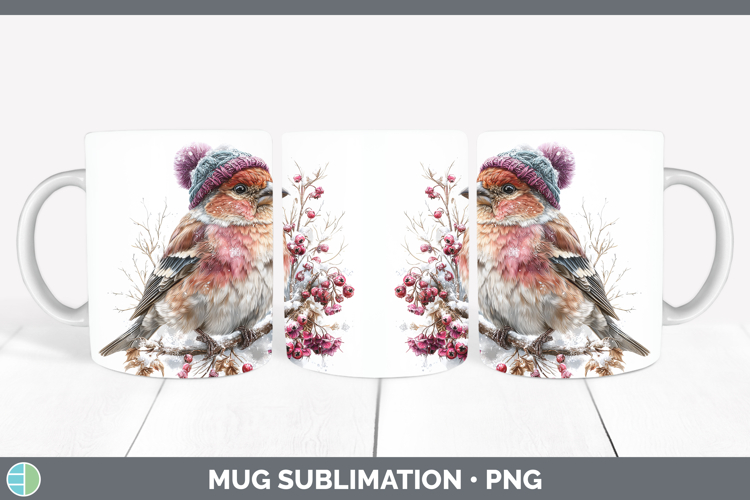 Pine Grosbeak Birds 01 Winter Knit Hat Mug Wrap Sublimation