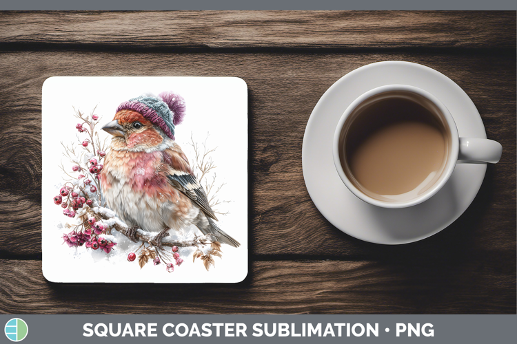 Pine Grosbeak Birds 01 Winter Knit Hat Square Coaster Sublim