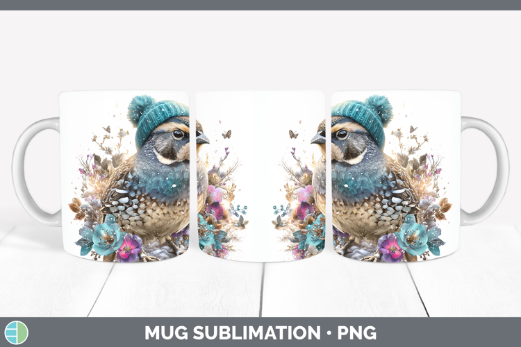 Quail Birds 01 Winter Knit Hat Mug Wrap Sublimation Design