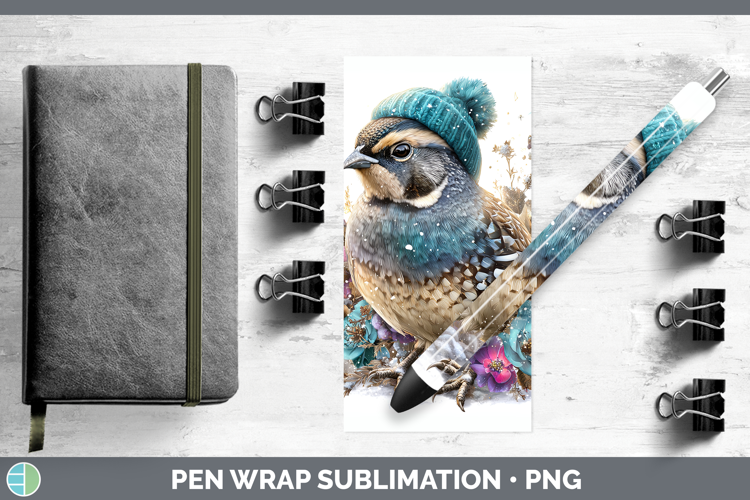 Quail Birds 01 Winter Knit Hat Pen Wrap Sublimation Design