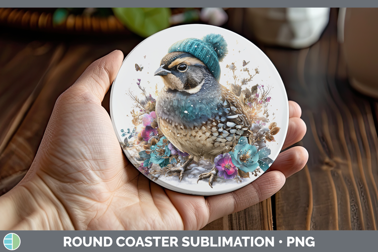 Quail Birds 01 Winter Knit Hat Round Coaster Sublimation Des