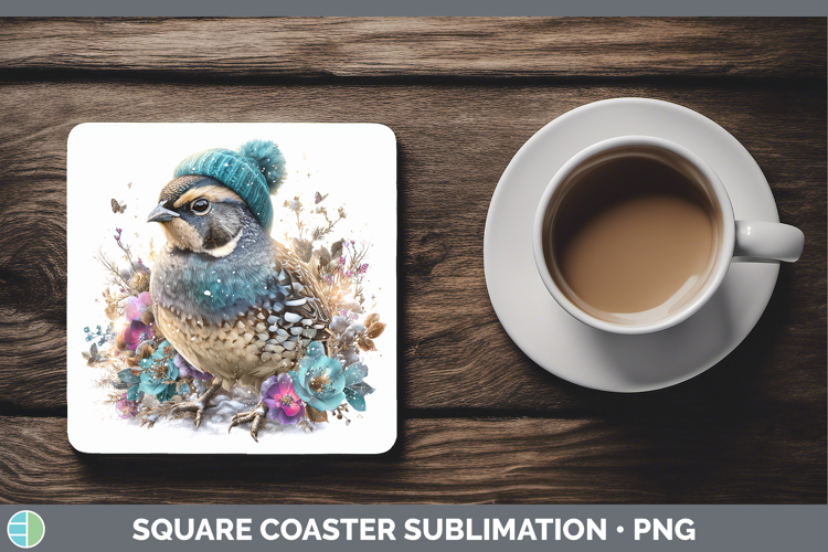 Quail Birds 01 Winter Knit Hat Square Coaster Sublimation De
