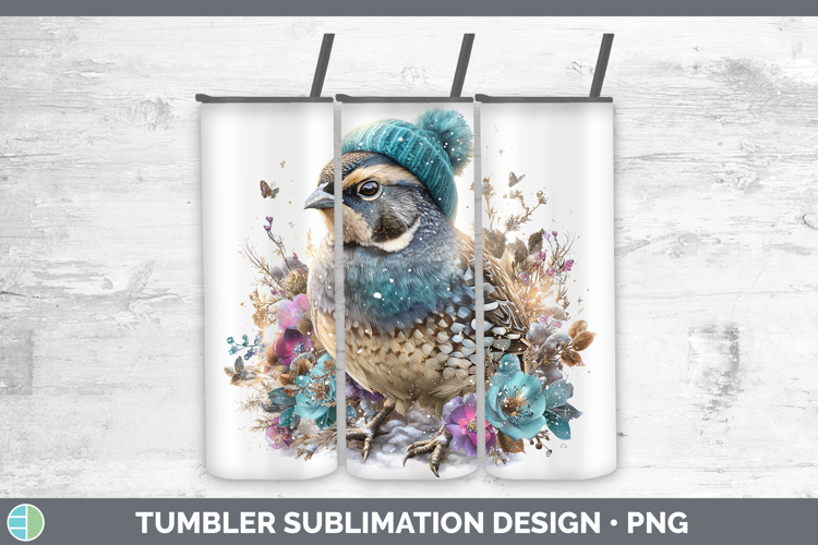 Quail Birds 01 Winter Knit Hat Tumbler Sublimation Design