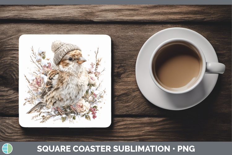 Snow Bunting Birds 01 Winter Knit Hat Square Coaster Sublima