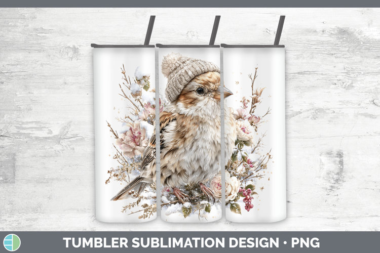 Snow Bunting Birds 01 Winter Knit Hat Tumbler Sublimation De