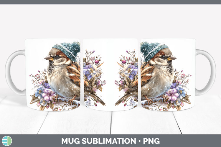 Sparrow Birds 01 Winter Knit Hat Mug Wrap Sublimation Design