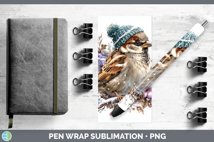 Sparrow Birds 01 Winter Knit Hat Pen Wrap Sublimation Design