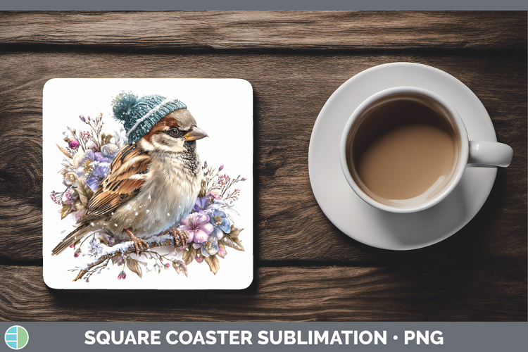 Sparrow Birds 01 Winter Knit Hat Square Coaster Sublimation