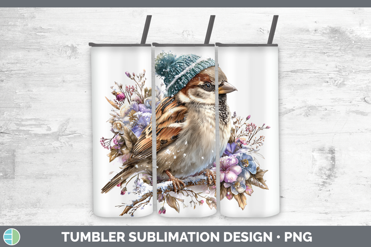 Sparrow Birds 01 Winter Knit Hat Tumbler Sublimation Design