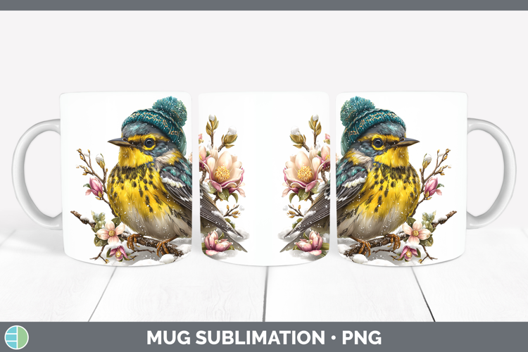 Warbler Birds 01 Winter Knit Hat Mug Wrap Sublimation Design