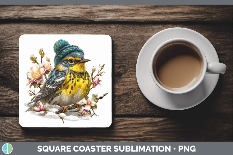 Warbler Birds 01 Winter Knit Hat Square Coaster Sublimation