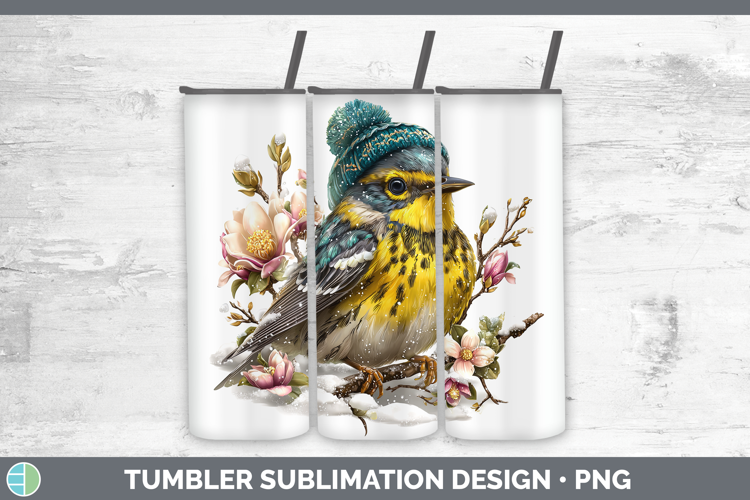 Warbler Birds 01 Winter Knit Hat Tumbler Sublimation Design