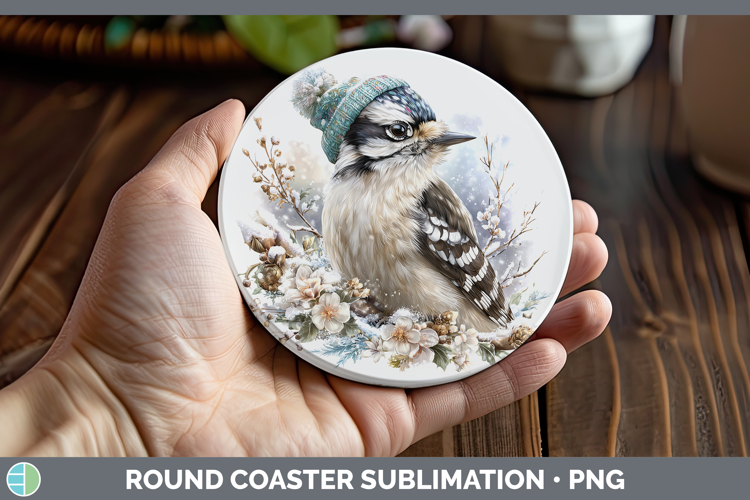 Woodpecker Birds 01 Winter Knit Hat Round Coaster Sublimatio