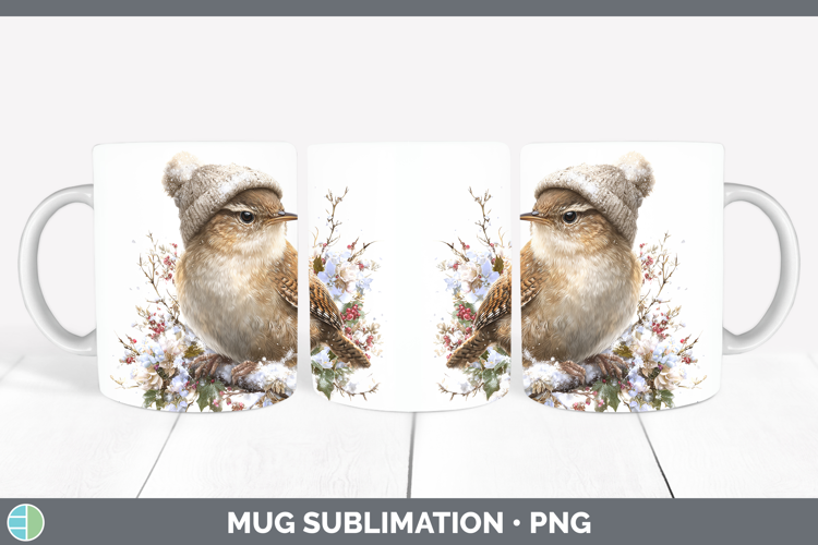 Wren Birds 01 Winter Knit Hat Mug Wrap Sublimation Design
