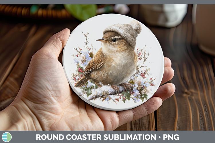 Wren Birds 01 Winter Knit Hat Round Coaster Sublimation Desi