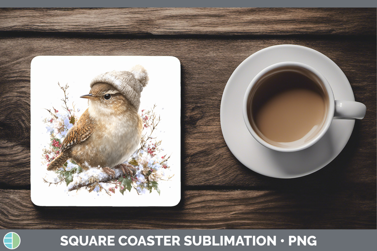 Wren Birds 01 Winter Knit Hat Square Coaster Sublimation Des