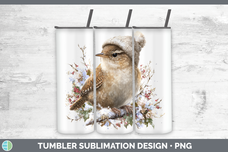 Wren Birds 01 Winter Knit Hat Tumbler Sublimation Design