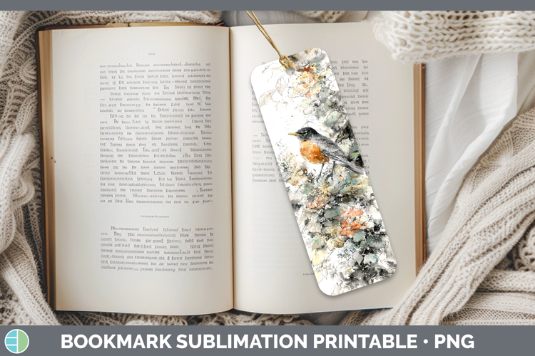 American Robin Birds 02 Sketch Bookmark Sublimation Design