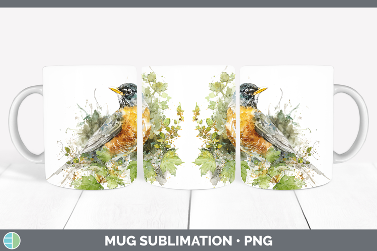 American Robin Birds 02 Sketch Mug Wrap Sublimation Design