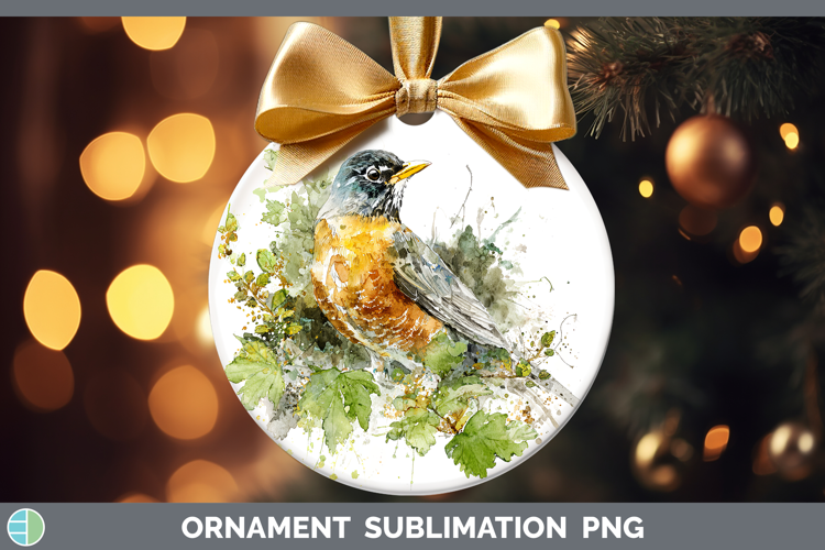 American Robin Birds 02 Sketch Ornament Sublimation Design