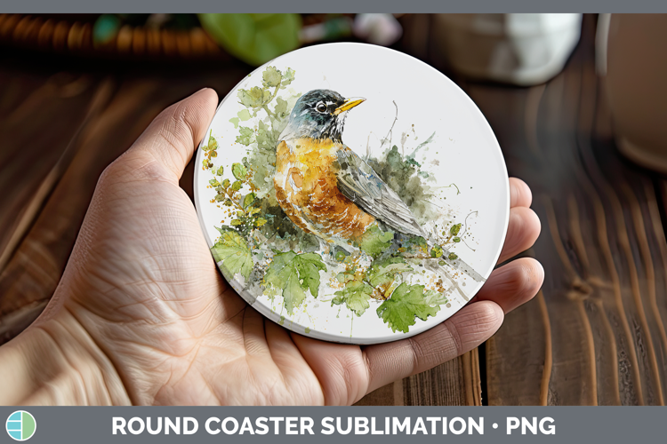 American Robin Birds 02 Sketch Round Coaster Sublimation Des