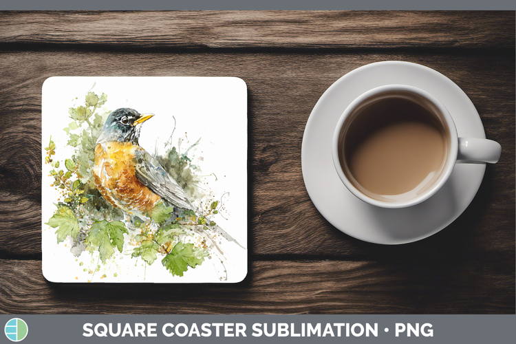 American Robin Birds 02 Sketch Square Coaster Sublimation De