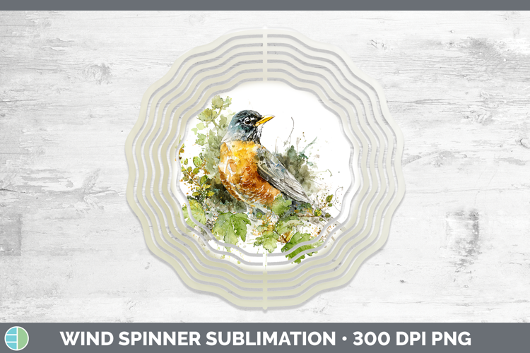 American Robin Birds 02 Sketch Wind Spinner Sublimation Desi