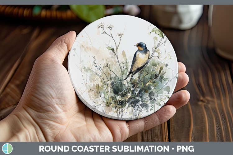 Barn Swallow Birds 02 Sketch Round Coaster Sublimation Desig