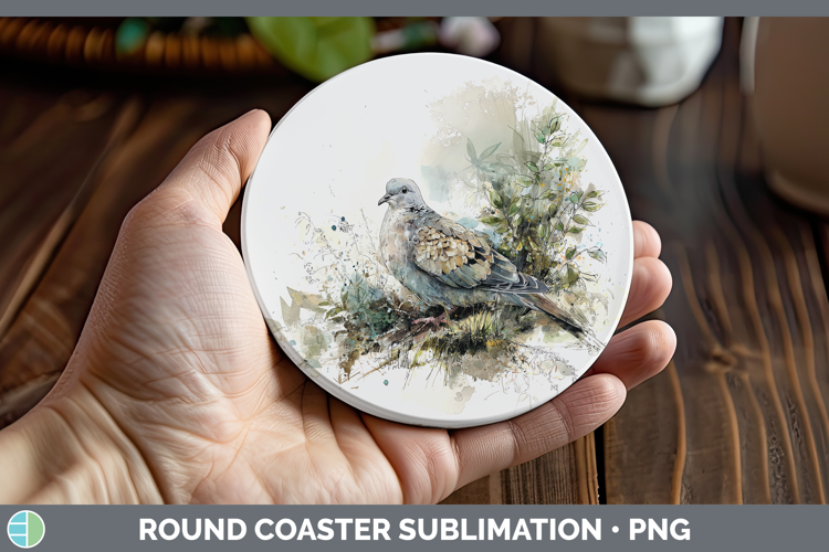 Dove Birds 02 Sketch Round Coaster Sublimation Design