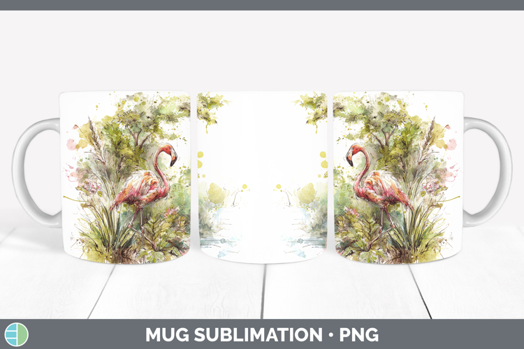 Flamingo Birds 02 Sketch Mug Wrap Sublimation Design