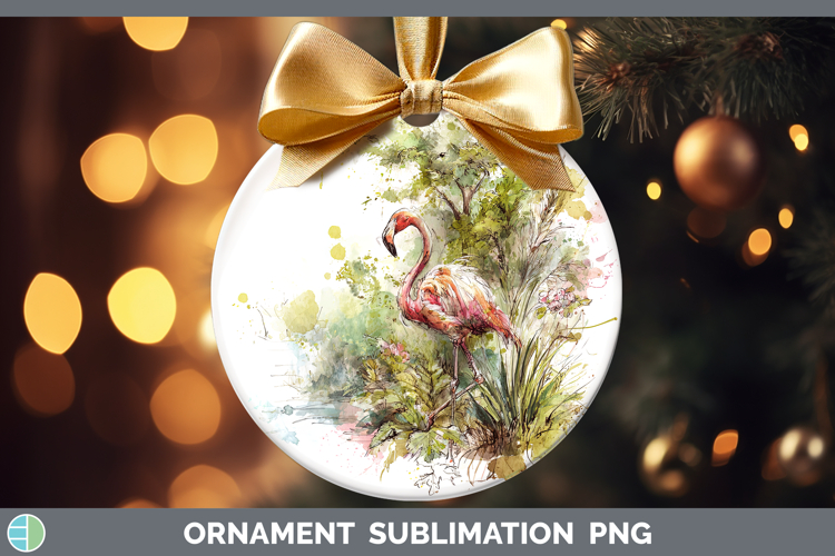 Flamingo Birds 02 Sketch Ornament Sublimation Design