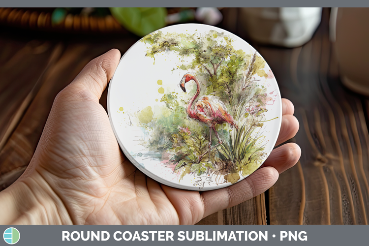 Flamingo Birds 02 Sketch Round Coaster Sublimation Design