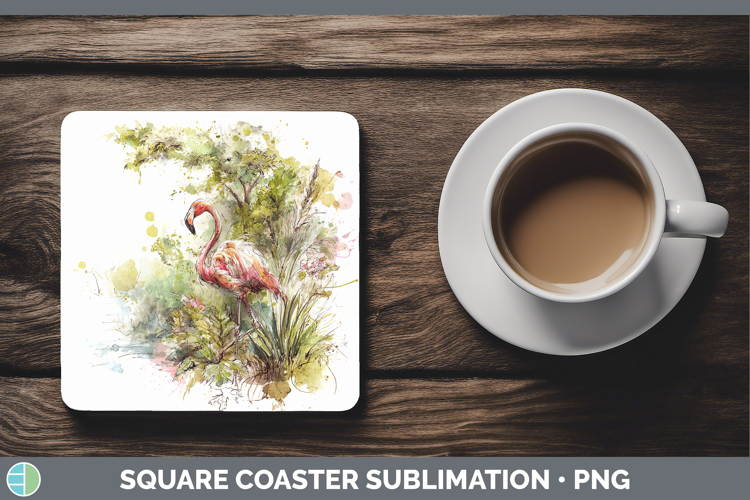 Flamingo Birds 02 Sketch Square Coaster Sublimation Design
