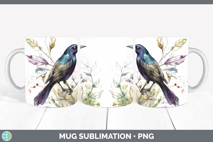 Grackle Birds 02 Sketch Mug Wrap Sublimation Design