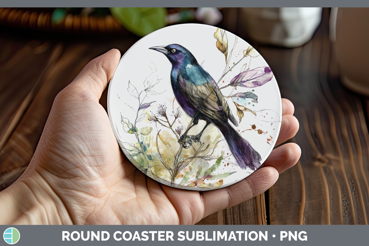 Grackle Birds 02 Sketch Round Coaster Sublimation Design