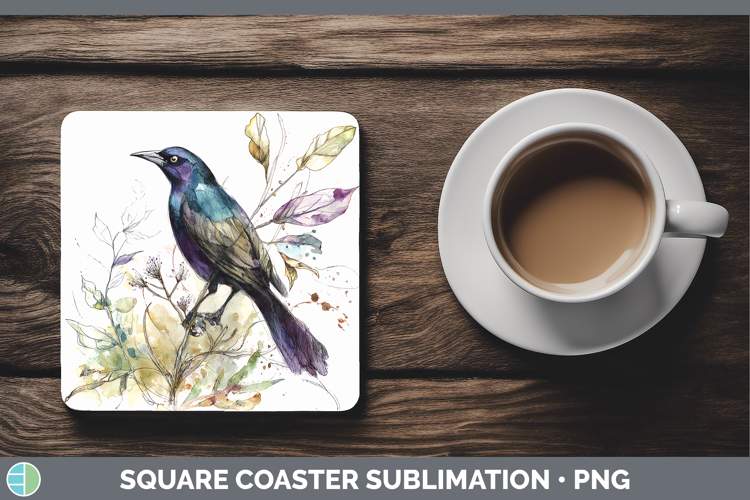 Grackle Birds 02 Sketch Square Coaster Sublimation Design