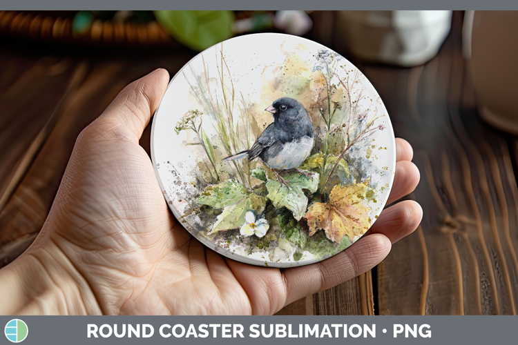 Junco Birds 02 Sketch Round Coaster Sublimation Design