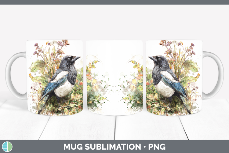 Magpie Birds 02 Sketch Mug Wrap Sublimation Design