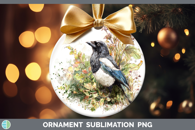 Magpie Birds 02 Sketch Ornament Sublimation Design