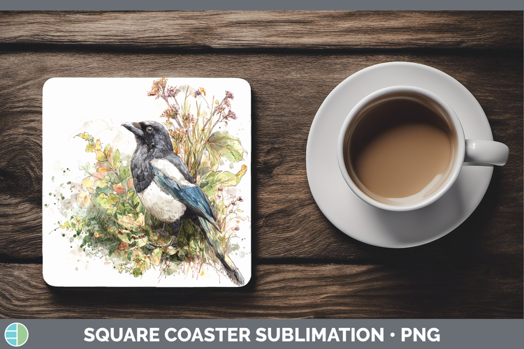 Magpie Birds 02 Sketch Square Coaster Sublimation Design