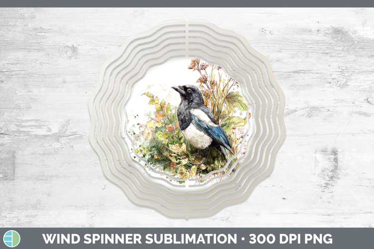 Magpie Birds 02 Sketch Wind Spinner Sublimation Design