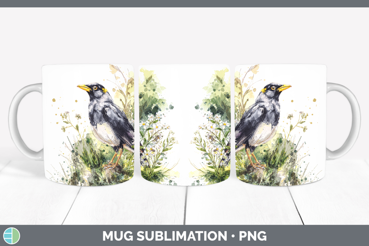 Myna Birds 02 Sketch Mug Wrap Sublimation Design