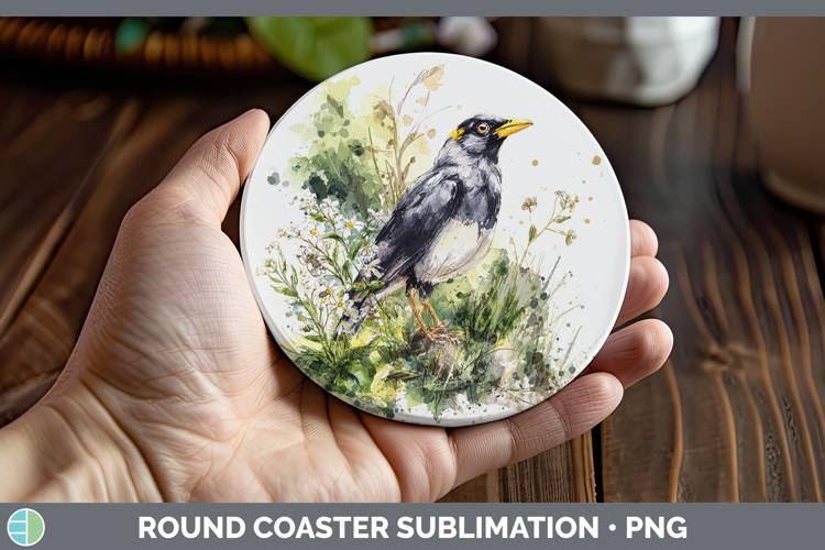 Myna Birds 02 Sketch Round Coaster Sublimation Design