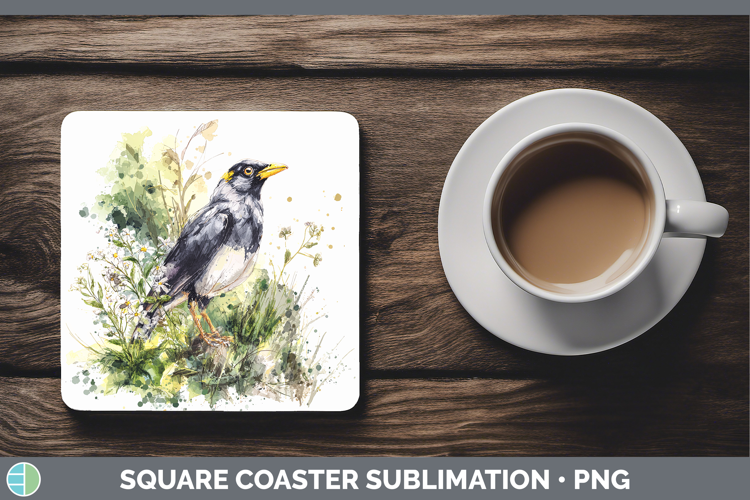 Myna Birds 02 Sketch Square Coaster Sublimation Design