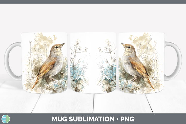 Nightingale Birds 02 Sketch Mug Wrap Sublimation Design