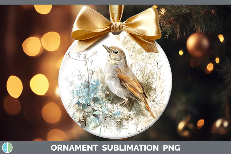 Nightingale Birds 02 Sketch Ornament Sublimation Design